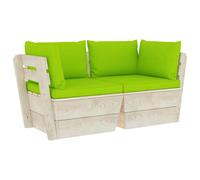 vidaXL Sofá de palets de jardín 2 plazas con cojines madera de abeto en color Verde brillante/Azul claro/Antracita y más | acolchados duraderos para sofás de jardín terraza exterior
