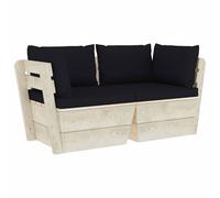vidaXL Sofá de palets de jardín 2 plazas con cojines madera de abeto en color Verde brillante/Azul claro/Antracita y más | acolchados duraderos para sofás de jardín terraza exterior