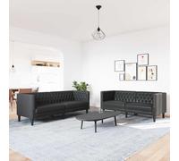 vidaXL Sofá de sala 2 uds. Negro Cuero sintético
