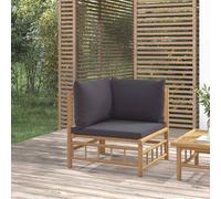 vidaXL Sofá esquinero de jardín bambú con cojines gris oscuro