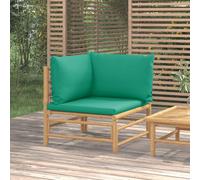 vidaXL Sofá esquinero de jardín de bambú con cojines Verde 65x69x69 cm