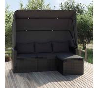 Vidaxl sofá jardin 3 plazas con toldo y taburete ratán sintético negro
