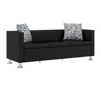 vidaXL Sofá Moderno de 3 Plazas de Cuero Artificial Negro Sillón de Salón Casa