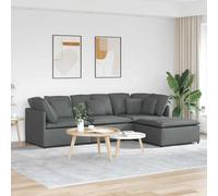 vidaXL Sofá modular con reposapiés y cojines de tela gris oscuro