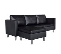 vidaXL Sofá modular 3 plazas en forma cuero artificial negro