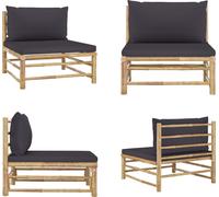 vidaXL Sofá modular para jardín con cojines grises oscuros de bambú - Sofá modular - Sofás modulares - Sofá central - Módulos para sofá