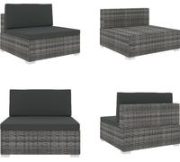 vidaXL Sofá modular, pieza central, 1 unidad + cojines, ratán sintético gris - Sofá central - Piezas centrales para sofá - Módulo central para sofá