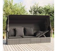 Vidaxl Sofá Tumbona de Jardín con Toldo Cojines Ratán Sintético Negro y Crema Gray