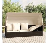 Vidaxl Sofá Tumbona de Jardín con Toldo Cojines Ratán Sintético Negro y Crema Brown and cream