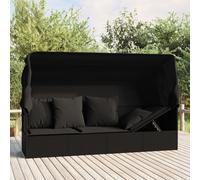 Vidaxl Sofá Tumbona de Jardín con Toldo Cojines Ratán Sintético Negro y Crema Black