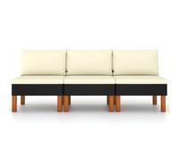 vidaXL Sofás centrales 3 uds ratán sintético y madera de eucalipto