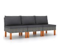 vidaXL Sofás centrales 3 uds ratán sintético y madera de eucalipto