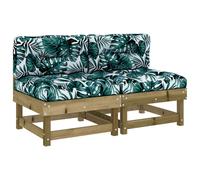 Vidaxl Sofás Centrales con Cojines 2 Uds Madera Maciza de Pino Pino Natural, Pino Blanco, Pino Gris y Más Conjunto Terraza Muebles Jardín Exterior Juego de Muebles de Jardín Mueble Jardín Exterior Mue
