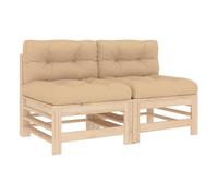 vidaXL Sofá central 2 uds – Madera maciza de pino con cojines – Para exterior/patio