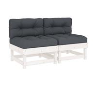 vidaXL Sofás centrales para jardín con cojines 2 uds madera maciza de pino Natural/Blanco/Gris