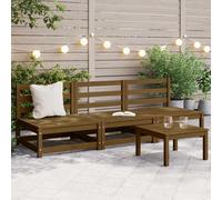vidaXL Sofás centrales de jardín 3 uds madera maciza pino marrón miel