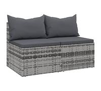 vidaXL Sofás centrales jardín con Cojines 2 uds ratán sintético Gris, sofá, sofá de jardín, sofá de terraza, Muebles de jardín, sofá de Exterior