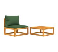 vidaXL Sofás de jardín 2 pzas con cojines madera maciza acacia Verde