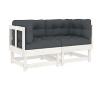 vidaXL Sofás esquineros con cojines 2 uds, madera maciza de pino, blanco