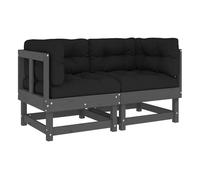 vidaXL Sofás esquineros con cojines, 2 uds, madera maciza de pino, gris
