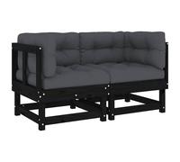 vidaXL Sofás esquineros con cojines 2 uds madera maciza de pino negro