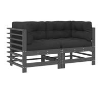 vidaXL Sofás esquineros con cojines 2 uds madera maciza de pino gris natural