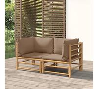vidaXL Sofás esquineros de jardín 2 uds bambú con cojines gris taupe