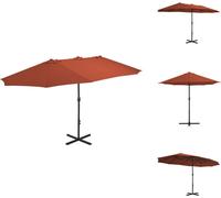 vidaXL Sombrilla con mástil de aluminio, 460x270 cm, color terracota rojo - Sombrillas y protección solar