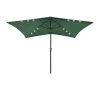 vidaXL Sombrilla de Jardín con LED y Palo de Acero, Parasol Protector, Refugio Solar, Paraguas para Playa Patio Exterior, Verde 2x3 m