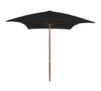vidaXL Sombrilla de Jardín con Palo de Madera, Parasol Protector, Refugio Solar, Paraguas para Playa Patio Exterior, Negro 200x300 cm