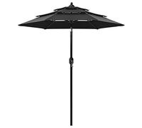vidaXL Sombrilla de Jardín de 3 Niveles con Palo de Aluminio, Parasol Protector, Refugio Solar, Paraguas para Playa Patio Exterior, Negro 2 m