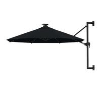 vidaXL Sombrilla de Jardín de Pared con Luces LED, Parasol Protector, Refugio Solar, Paraguas para Playa Patio Exterior, Negro 300 cm