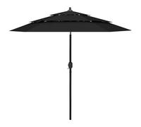 vidaXL Sombrilla jardín de 3 niveles con palo de aluminio negro 2,5 m