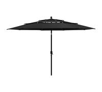 vidaXL Sombrilla jardín de 3 niveles con palo de aluminio negro 3,5 m