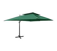 vidaXL Sombrilla jardín voladiza con cubierta doble y parasol protector Verde 400x300 cm