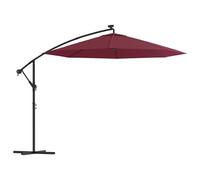 vidaXL Sombrilla jardín voladiza con luces LED palo de acero rojo vino