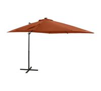 vidaXL Sombrilla Jardín Voladiza con Palo y Luces LED, Parasol Protector, Refugio Solar, Paraguas para Patio Playa Exterior, Terracota 250 cm