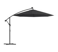 vidaXL Sombrilla voladiza con luces LED y poste de acero negra 300 cm