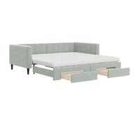 vidaXL Somier convertible con cajones, color gris claro, 100x200 cm, tapizado en terciopelo