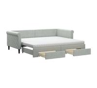 vidaXL Somier convertible con cajones, color gris claro, 90x200 cm, tapizado en terciopelo