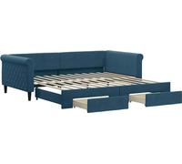 vidaXL Somier convertible diario con cajones, color azul, 100x200 cm, tapizado en terciopelo