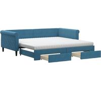 vidaXL Somier convertible diario con cajones, color azul, 100x200 cm, tapizado en terciopelo