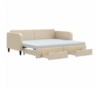 vidaXL Somier convertible diario con cajones, color crema, 90x200 cm, tapizado en tela