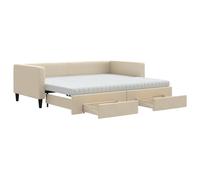 vidaXL Somier convertible diario con cajones, color crema, 90x200 cm, tapizado en tela