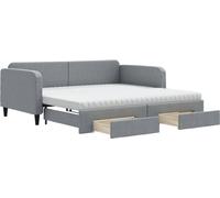 vidaXL Somier convertible diario con cajones, color gris claro, 100x200 cm, tapizado en tela