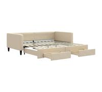 vidaXL Somier diario extensible con cajones, color crema, 100x200 cm, tapizado en tela