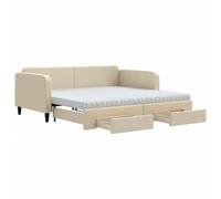 vidaXL Somier diario extensible con cajones, color crema, 100x200 cm, tapizado en tela
