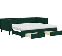 vidaXL Somier diario extensible con cajones, color verde oscuro, 90x200 cm, tapizado en terciopelo