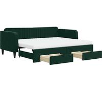 vidaXL Somier diario extensible con cajones, color verde oscuro, 90x200 cm, tapizado en terciopelo