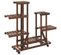vidaXL Soporte de Flores con Ruedas Madera Maciza Abeto 95x25x101 cm, Soporte para Plantas con Ruedas, Soporte para Flores de Madera, Soporte de Plantas de Exterior